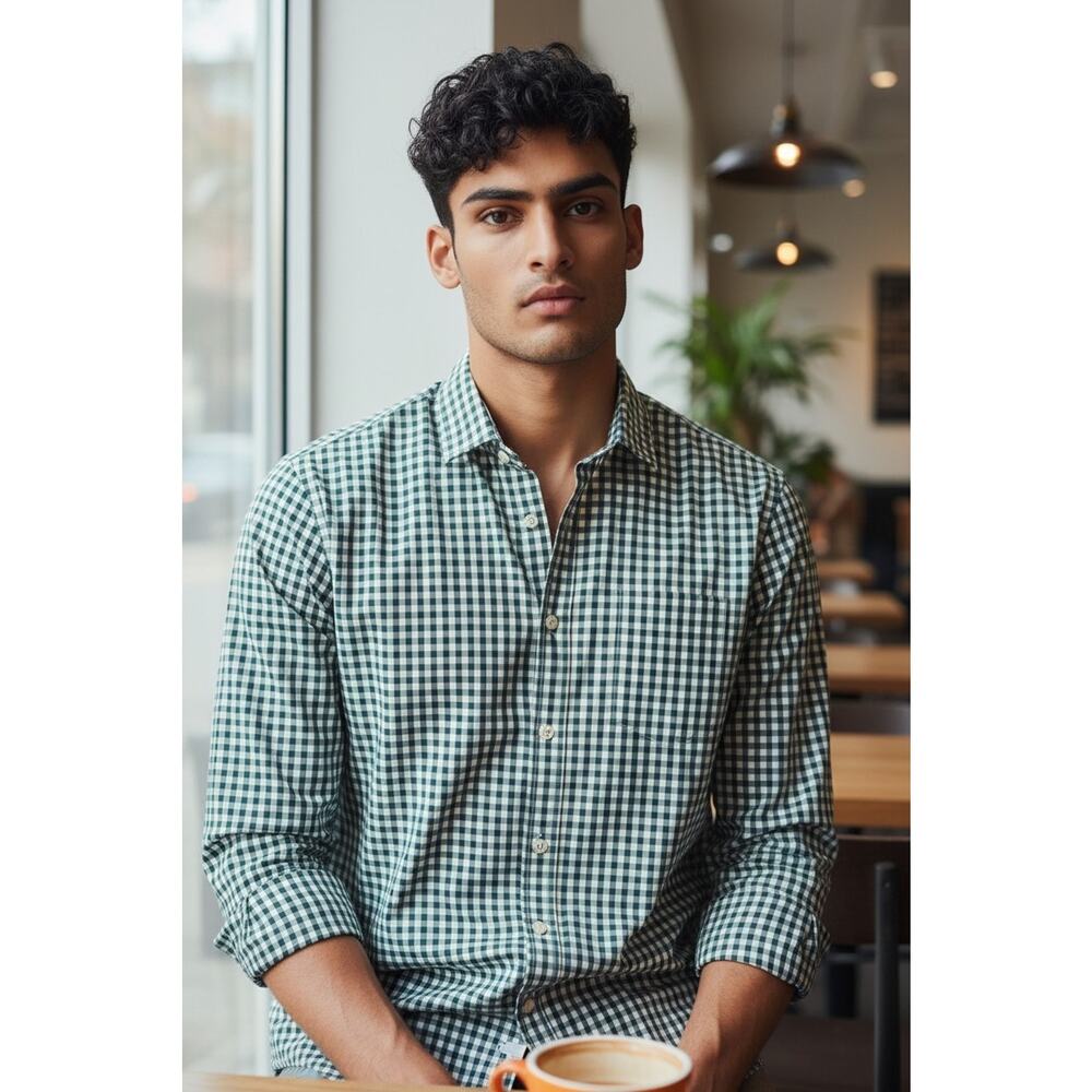 J Crew Thompson Stretch Wrinkle Free Long Sleeve Shirt Mens Sz S Green Gingham